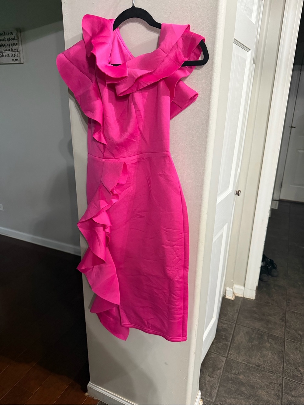 Women’s Ruffle Sheath Dress in Hot Pink